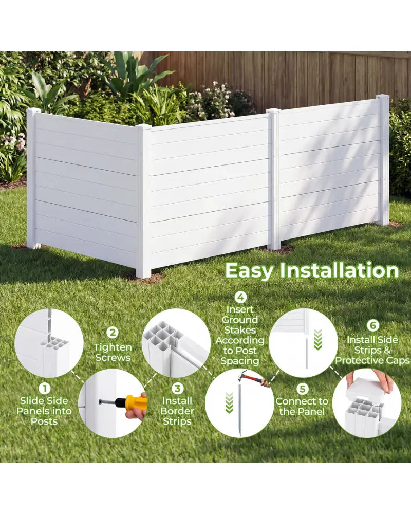48 x 38 Inch Air Conditioner Fence 3 Panels with Metal Ground Stakes for Patio Backyard-White - White - Outdoor Privacy