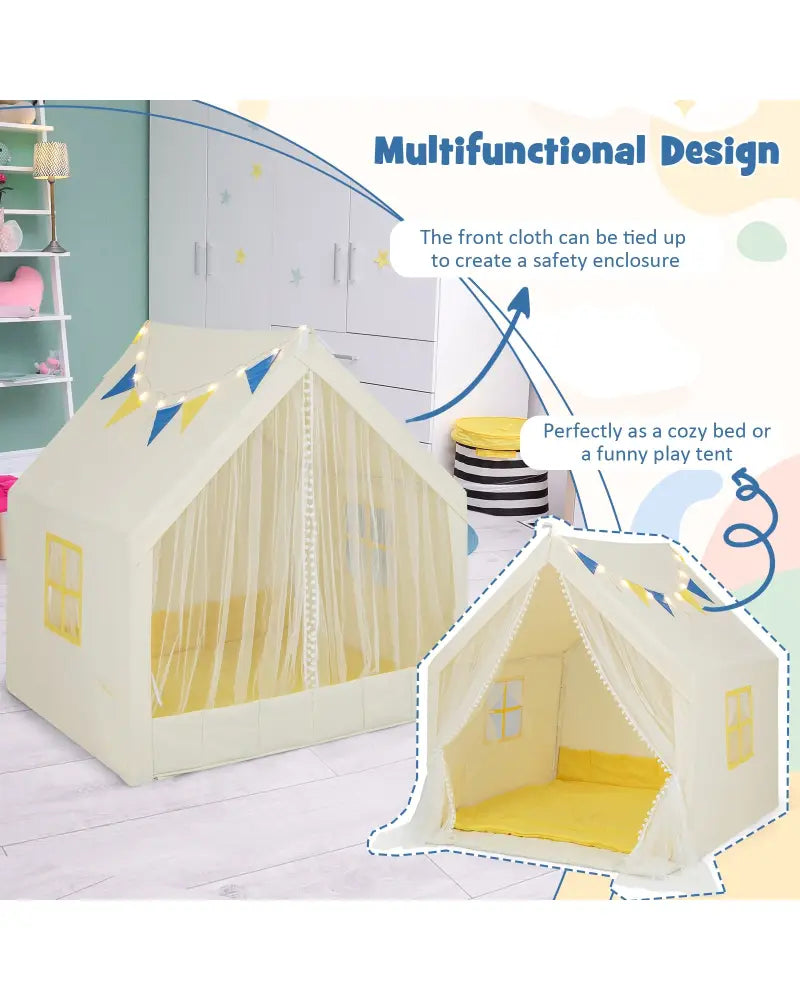 48 x 42 x 50 Inch Large Play Tent with Washable Cotton Mat Holiday Birthday Gift for Kids-Beige - Beige - Play Tents &