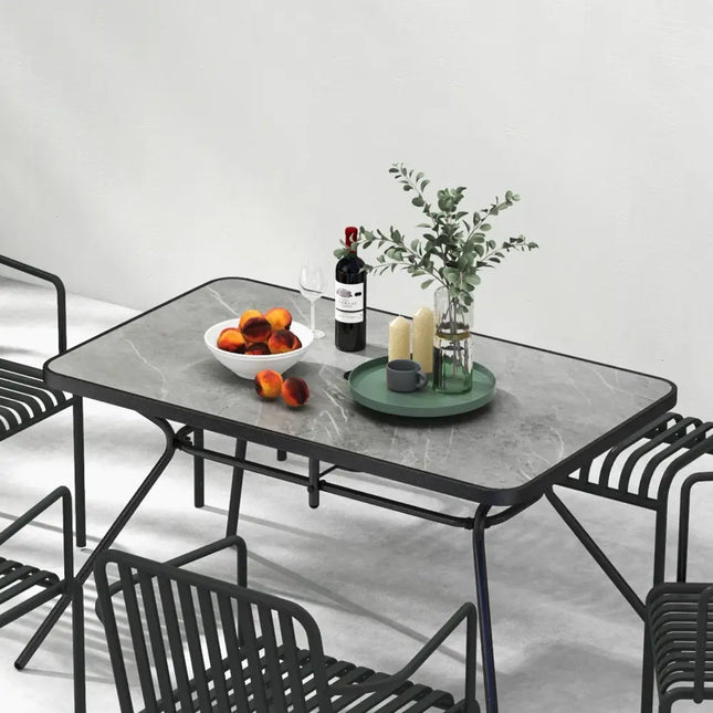 49 Inch Patio Rectangle Dining Table with Umbrella Hole-Gray - Black & Gray - Patio Dining Tables