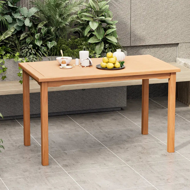 49 Inch Rectangle Patio Indonesia Teak Wood Dining Table with Slatted Tabletop Up to 6 - Natural - Patio Dining Tables