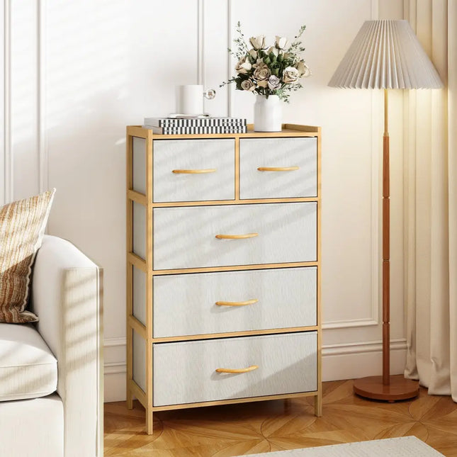 5-Drawer Dresser with Top Shelf for Bedroom-Natural Costway