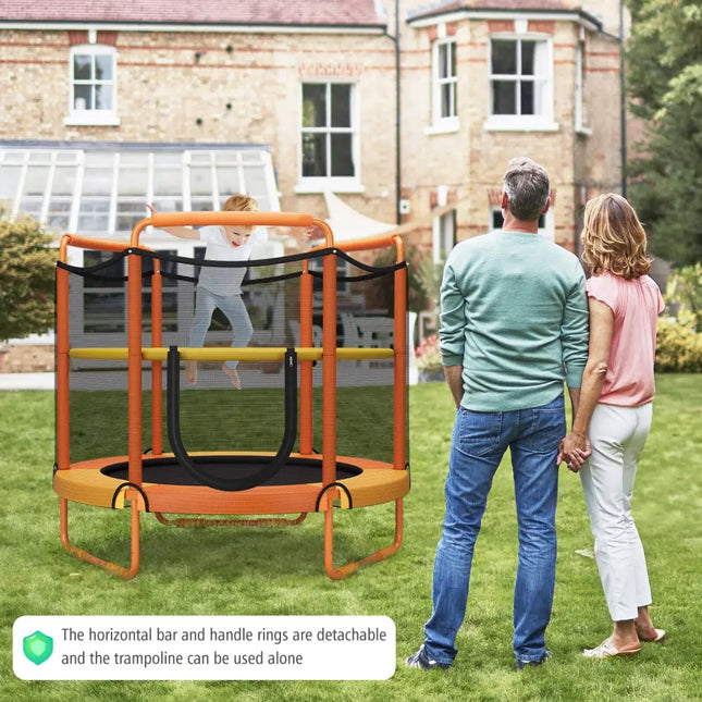 5 Feet Kids 3-in-1 Game Trampoline with Enclosure Net Spring Pad-Orange - Orange - Trampolines
