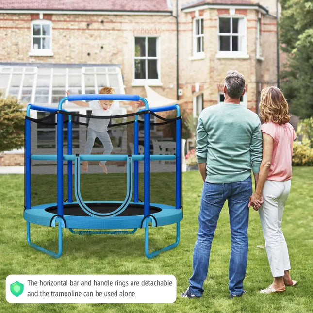 5 Feet Kids 3-in-1 Game Trampoline with Enclosure Net Spring Pad-Blue - Blue - Trampolines