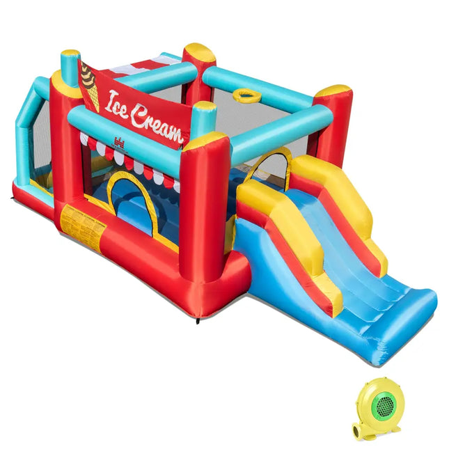 5-in-1 Ice Cream Inflatable Bounce House with Ball Pit and Slide with 480W Blower - Multicolor - Bounce House
