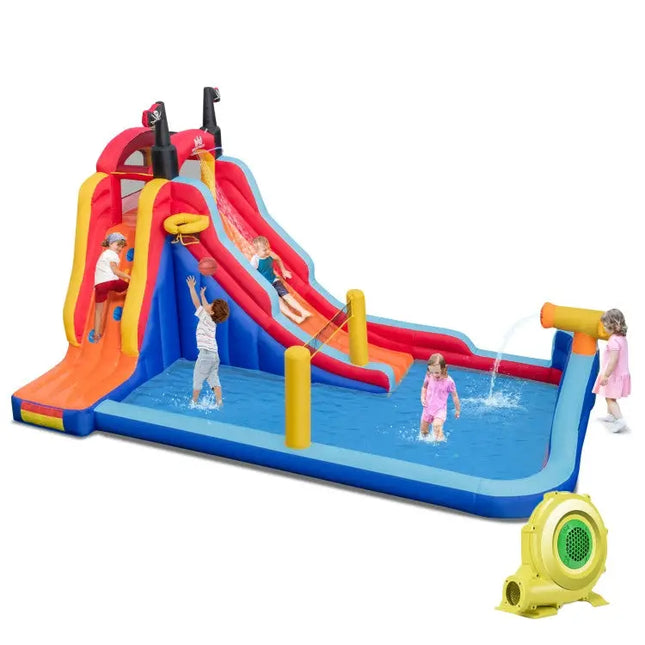 5-in-1 Inflatable Bounce House with 2 Water Slides and Large Splash Pool With 735W Blower - Multicolor - Inflatable