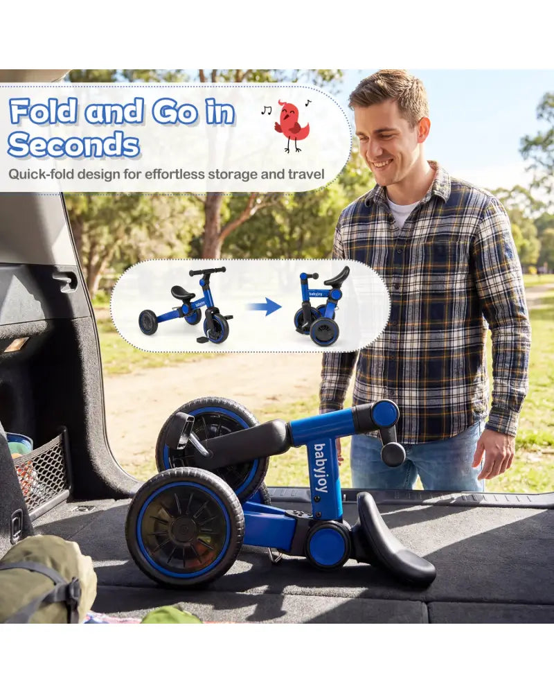5-In-1 Toddler Bike Kids Balance Bike with Removable Pedals-Blue - Blue - Balance Bikes