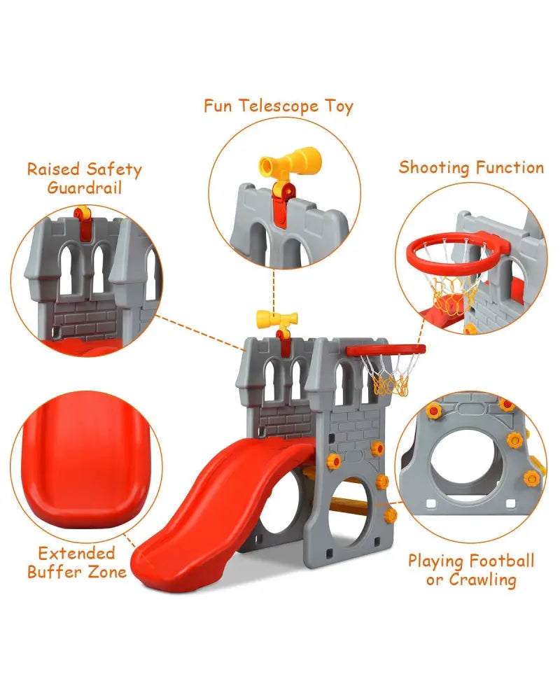 5 in 1 Toddler Climber Slide Playset with Basketball Hoop and Telescope - Multicolor - Climbers & Slides