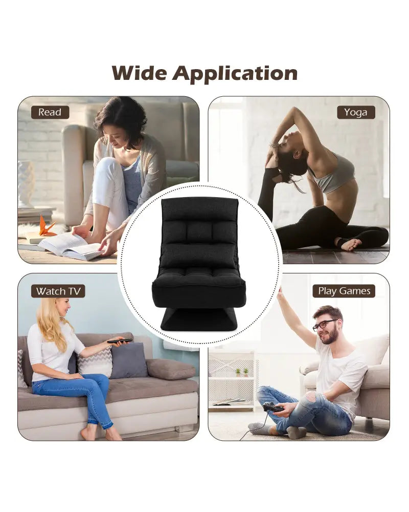 5-Level Adjustable 360° Swivel Floor Chair with Massage Pillow-Black - Black - Floor Chairs
