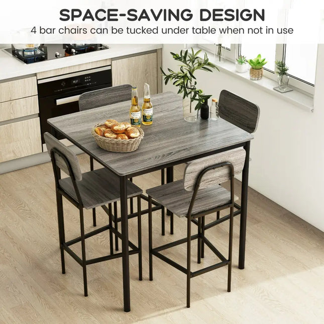 5-Piece Counter-Height Dining Bar Table Set with 4 Bar Chairs-Gray Costway