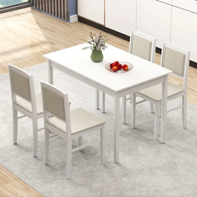 5-Piece Dining Set for 4 with Rubber Wood Legs for Small Dining Room-Beige Costway