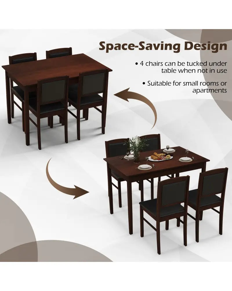 5-Piece Dining Set for 4 with Rubber Wood Legs for Small Dining Room-Brown - Brown - Dining Room Sets