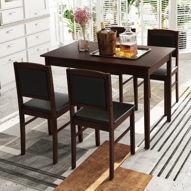 5-Piece Dining Set for 4 with Rubber Wood Legs for Small Dining Room-Brown Costway
