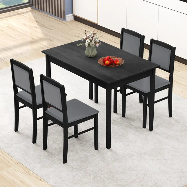 5-Piece Dining Set for 4 with Rubber Wood Legs for Small Dining Room-Gray Costway