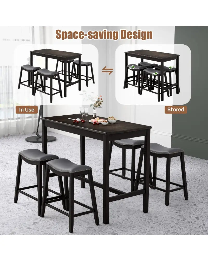 5-Piece Dining Set with 4 Upholstered Stools - Black - Dining Room Sets