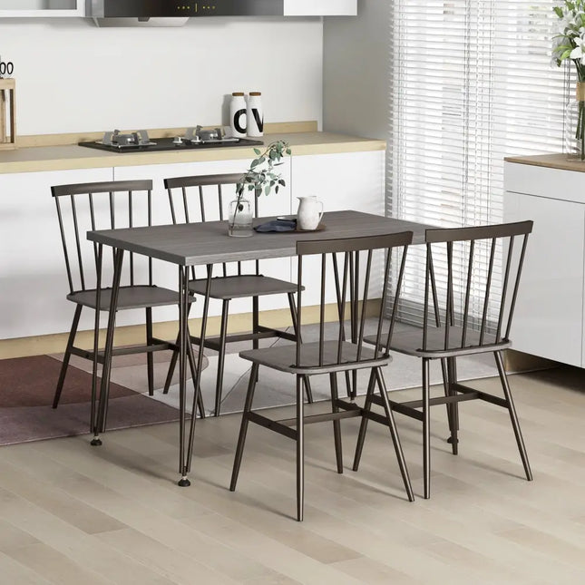 5-Piece Dining Table Set for 4 with 360° Swivel Feet for Small Place-Grey Oak Costway