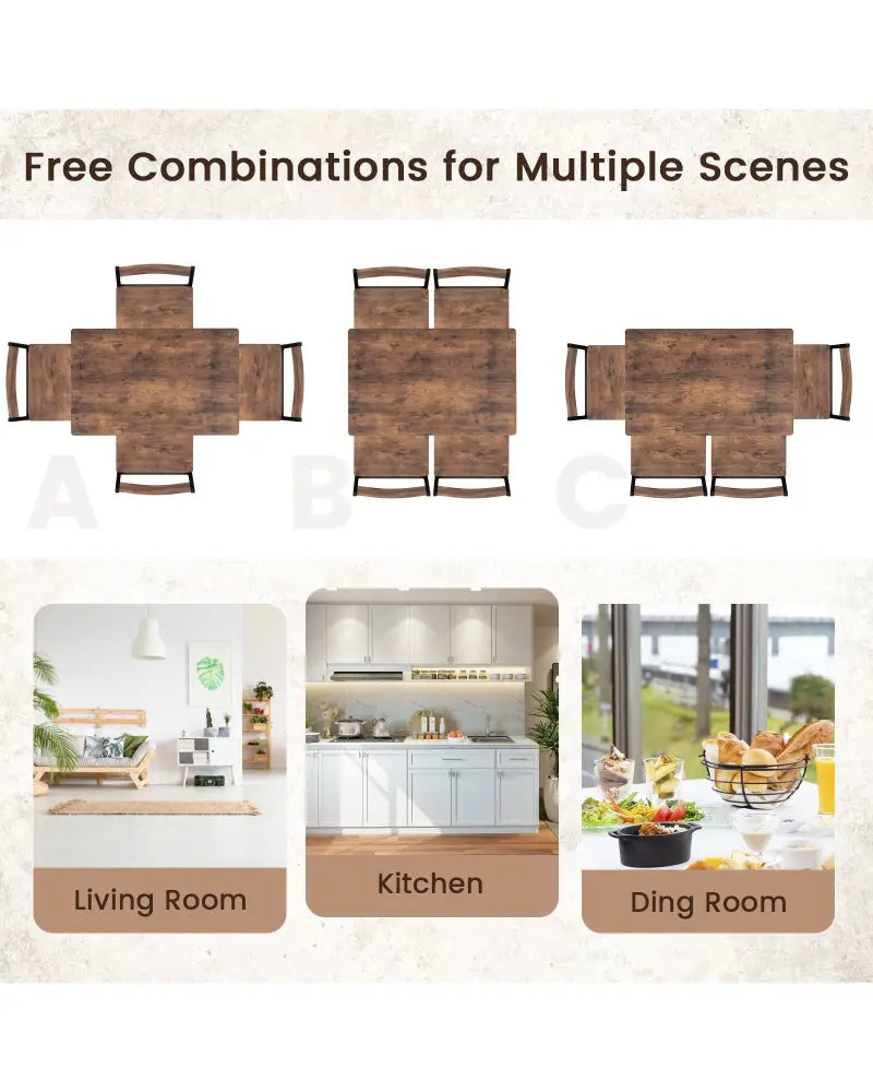 5 Piece Dining Table Set Industrial Style Kitchen Table and Chairs for 4-Rustic Brown - Rustic Brown - Dining Room Sets
