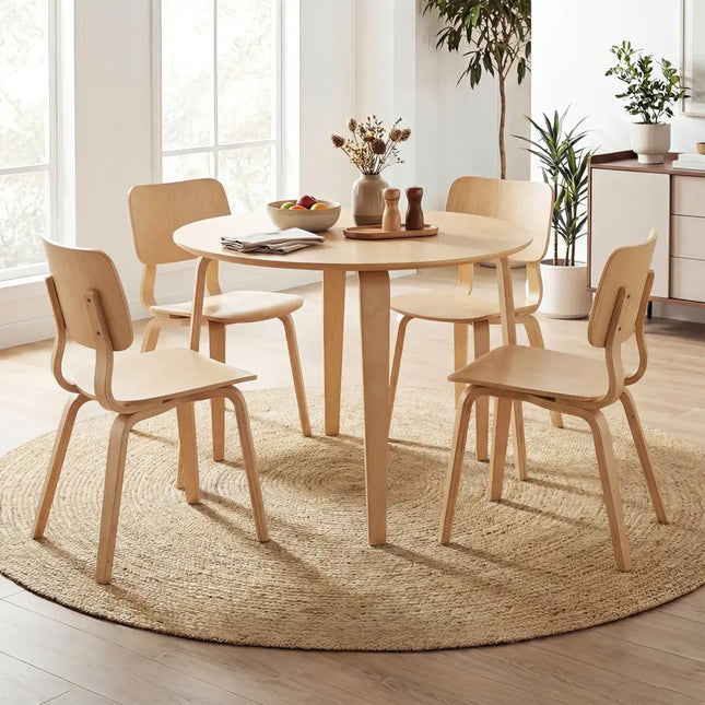 5 Piece Dining Table Set with 4 Padded Dining Chairs and Rubber Wood Table-Natural - Natural - Dining Room Sets