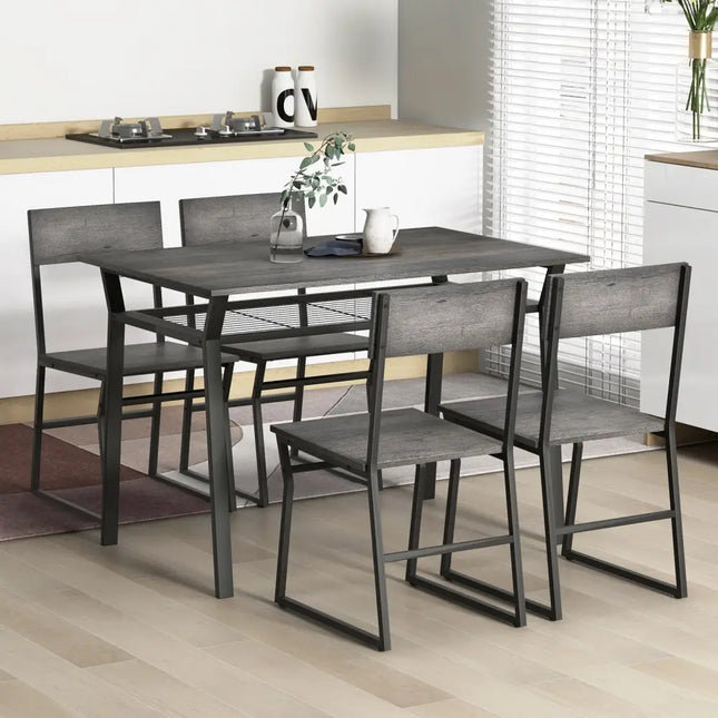5 Piece Dining Table Set with Storage Rack and Metal Frame-Gray Costway