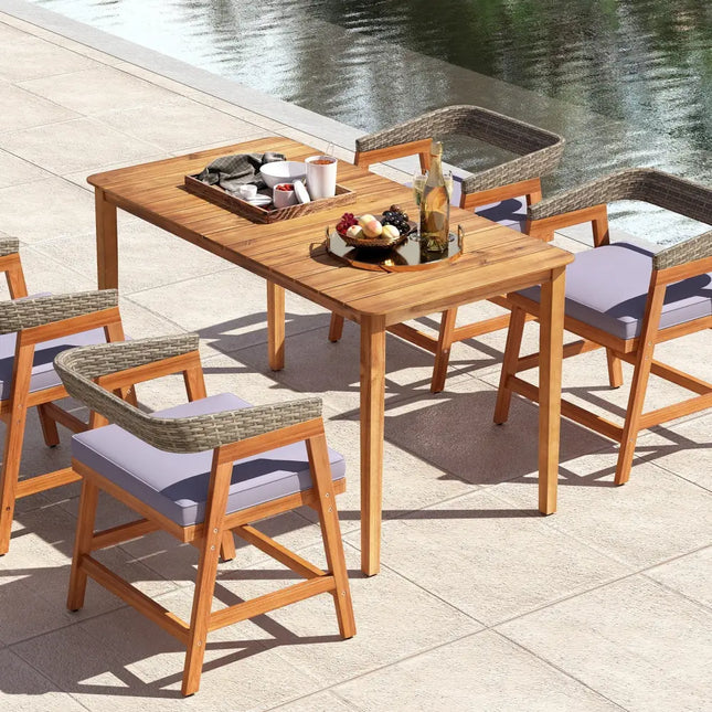 5 Piece Patio Dining Set Solid Wood with Rattan Backrest and Cushions - Gray - Patio Dining Sets
