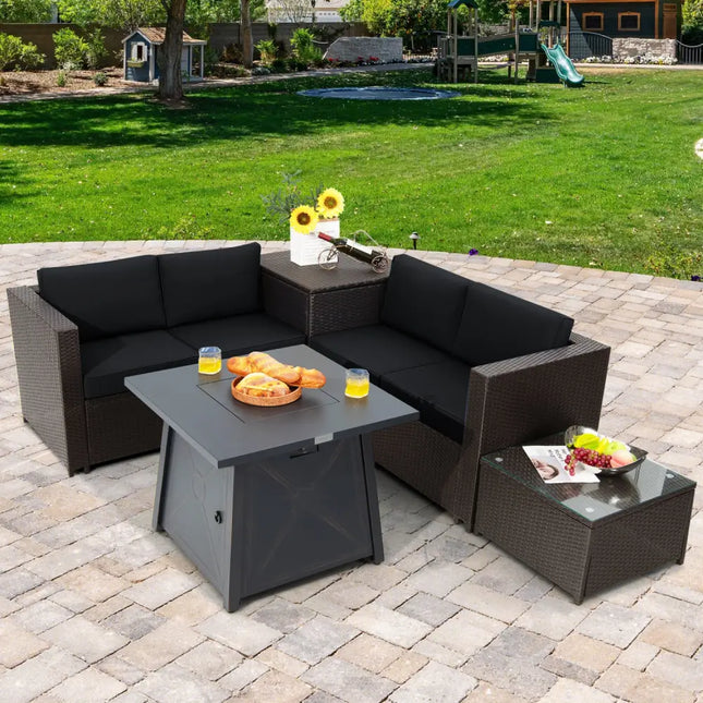 5 Piece Patio Furniture Set with 50000 BTU Propane Fire Pit Table-Black - Black - Patio Furniture Sets
