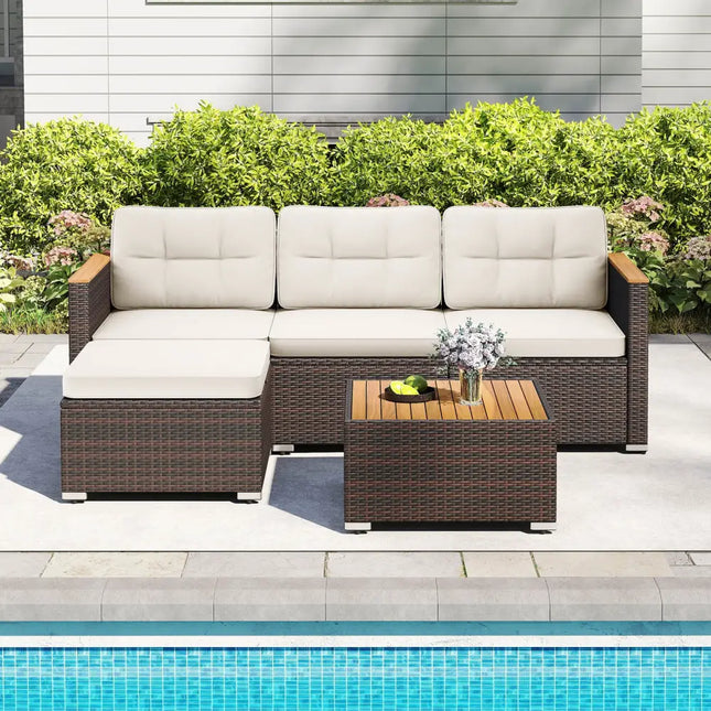 5-Piece Wicker Conversation Set Rattan Set with Cushions and Coffee Table-White - White - Patio Conversation Sets