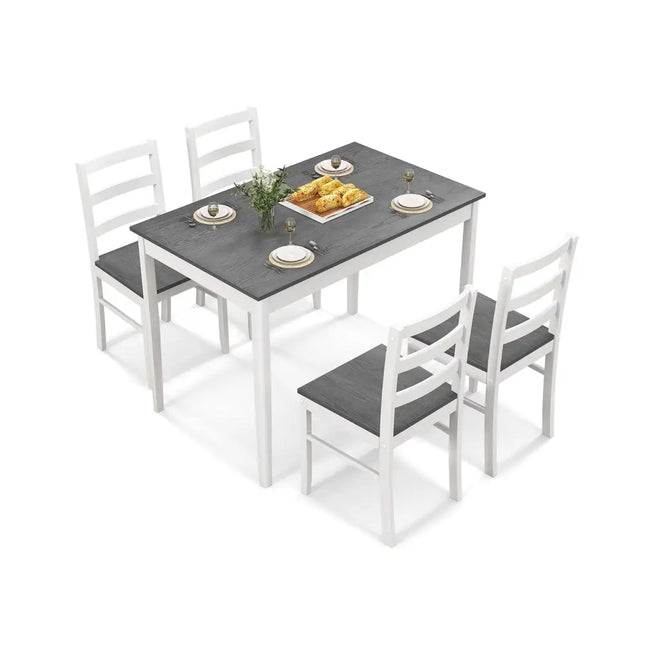 5-Piece Wooden Dining Set with Rectangular Table and 4 Chairs-Gray Costway