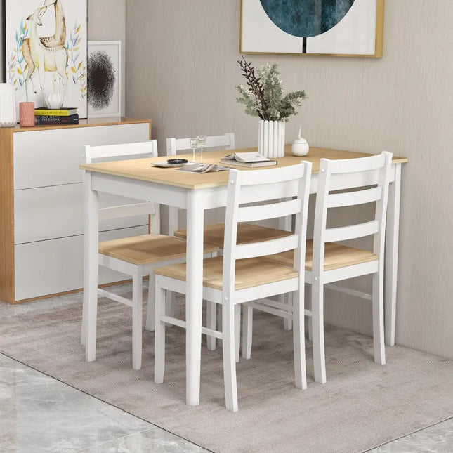 5-Piece Wooden Dining Set with Rectangular Table and 4 Chairs-Natural Costway