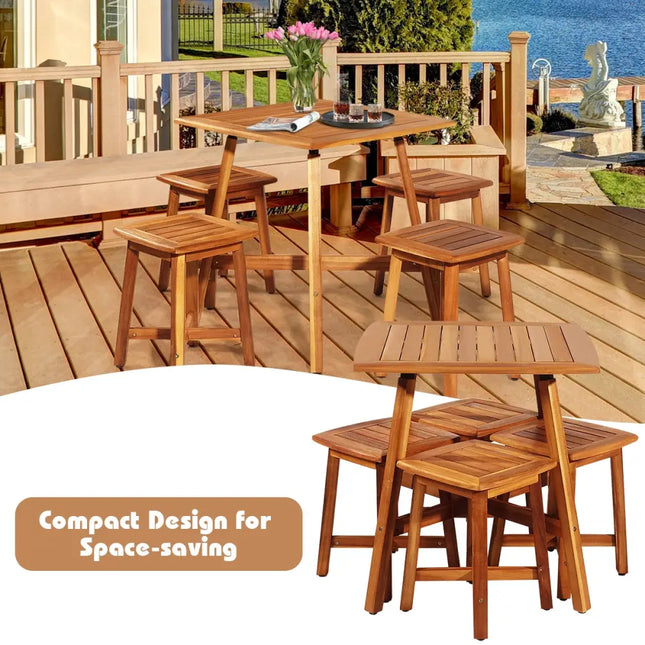 5 Pieces Acacia Patio Dining Set - Brown - Patio Dining Sets