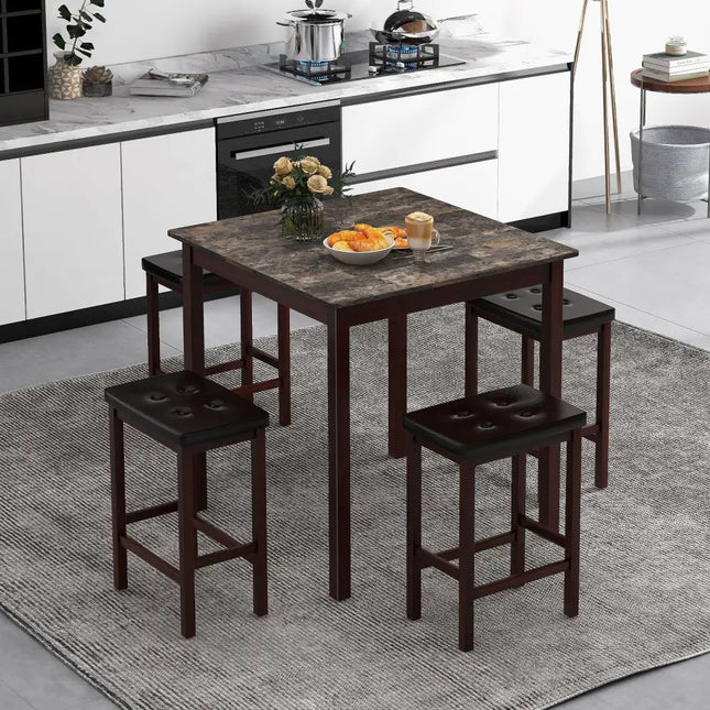 5 Pieces Bar Table Set Counter-Height Dining Table and 4 Bar Stools-Brown Costway