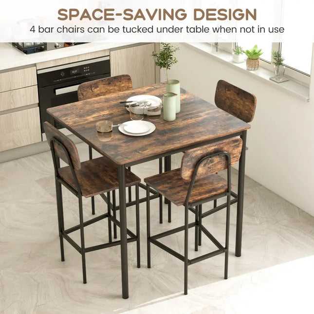 5 Pieces Industrial Dining Table Set with Counter Height Table and 4 Bar Stools-Coffee Costway