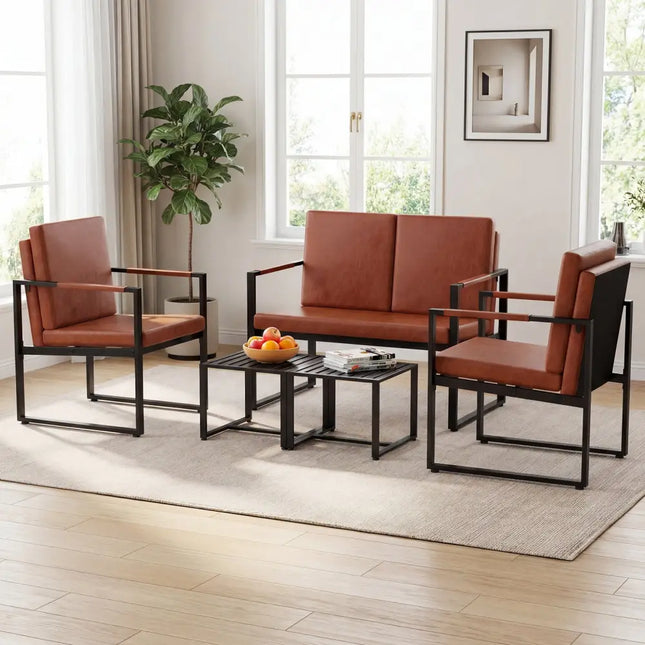 5 Pieces Living Room Set with 2 Accent Chairs and 2 Coffee Tables-Brown - Brown - Sofas & Loveseats