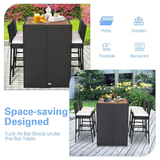 5 Pieces Patio Acacia Wood Dining Set - Black - Patio Bar Furniture