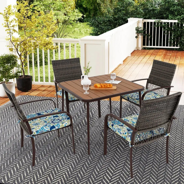 5 Pieces Patio Dining Set 4 Cushioned Rattan Armchairs and Square Table - Patio Dining Sets