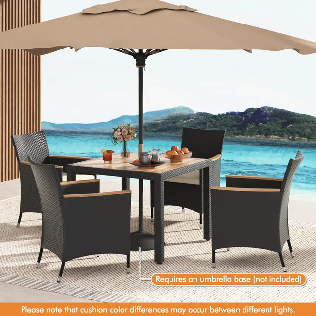 5 Pieces Patio Dining Table Set for 4 with Umbrella Hole-Brown - Beige - Patio Furniture Sets