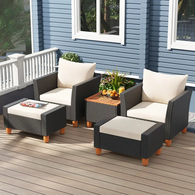 5 Pieces Patio Furniture Set with Loveseat and Armchairs for Porch-White - White - Patio Conversation Sets