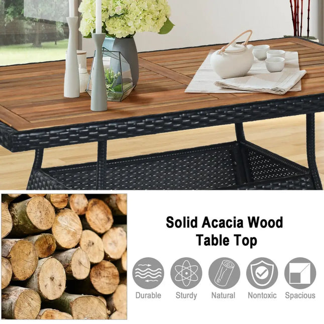5 Pieces Patio Rattan Dining Set Table with Wooden Top - White - Patio Dining Sets
