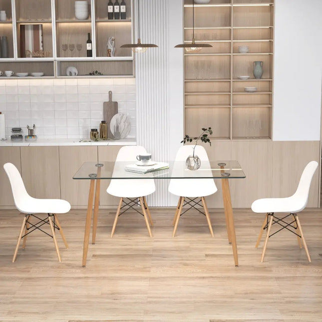 5 Pieces Rectangle Dining Table Set with 51 Inch Glass Tabletop-White Costway