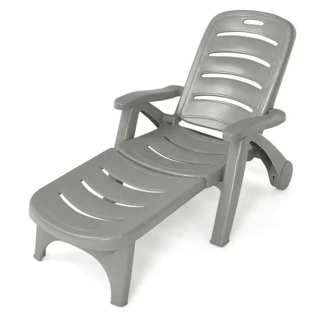 5 Position Adjustable Folding Lounger Chaise Chair-Gray - Gray - Outdoor Chaise Lounges