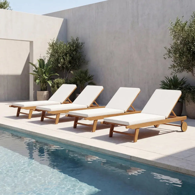 5-Position Adjustable Patio Chaise Lounge with Cushioned Comfort and Wheels - Natural & White - Outdoor Chaise Lounges