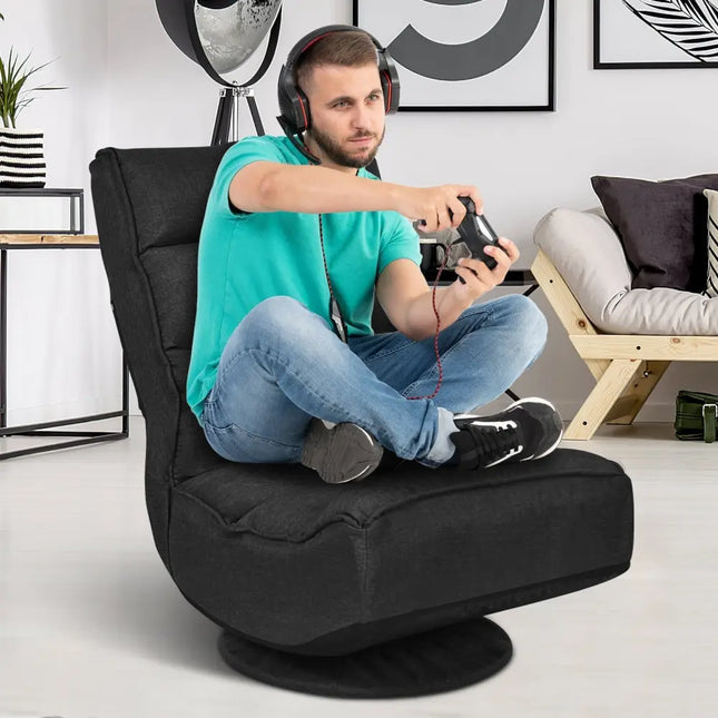 5-Position Folding Floor Gaming Chair-Black Costway