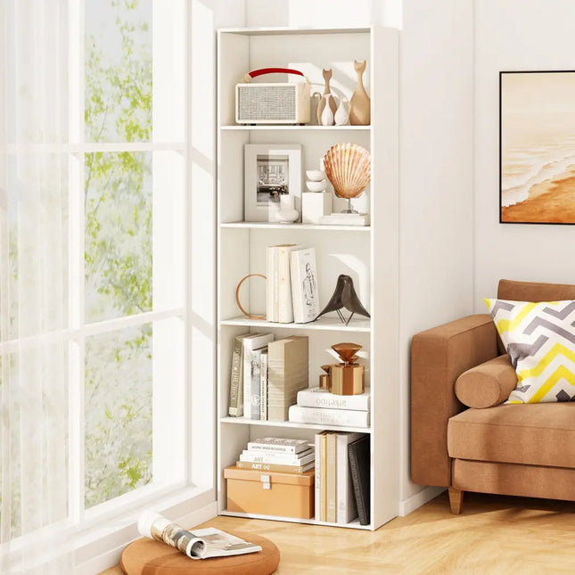 5-Shelf Storage Bookcase Modern Multi-Functional Display Cabinet-White Costway