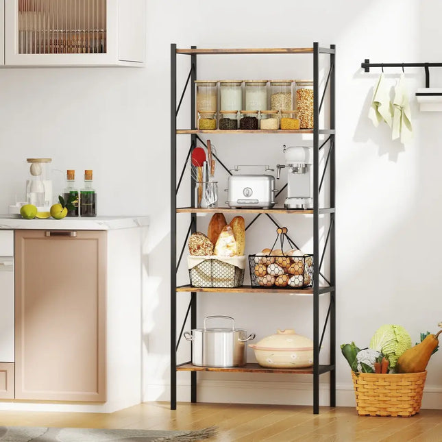 5-Tier Bookshelf with Open Shelves and Heavy Duty Metal Frame-Rustic Brown Costway