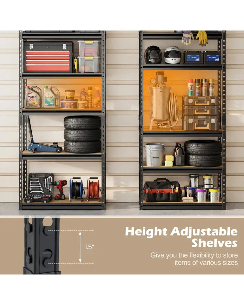 5-Tier Garage Shelving Unit 2200 LBS Metal Storage Shelves Adjustable Utility Rack-1 piece - Garages