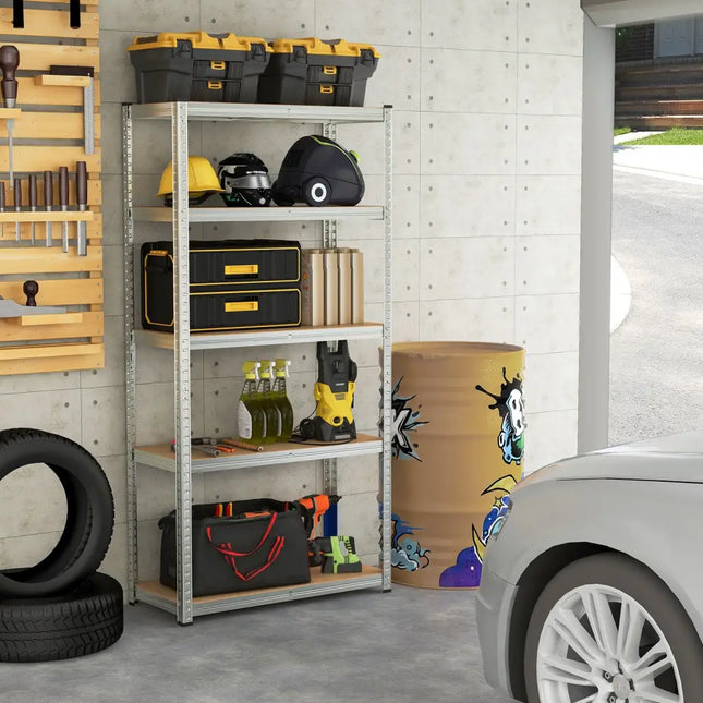 5-Tier Heavy Duty Metal Shelving Unit with 2000 LBS Total Load Capacity-Silver - Silver - Garages