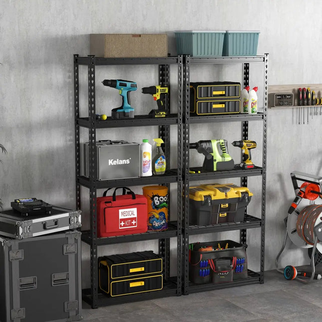 5-Tier Heavy Duty Wire Storage Racks with Anti-slip Foot Pad-Black - Black - Garages