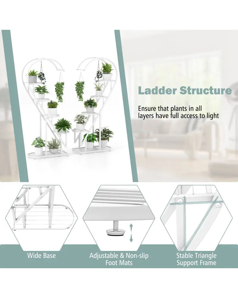 5 Tier Metal Plant Stand with Hanging Hook for Multiple Plants-White - White - Plant Stands