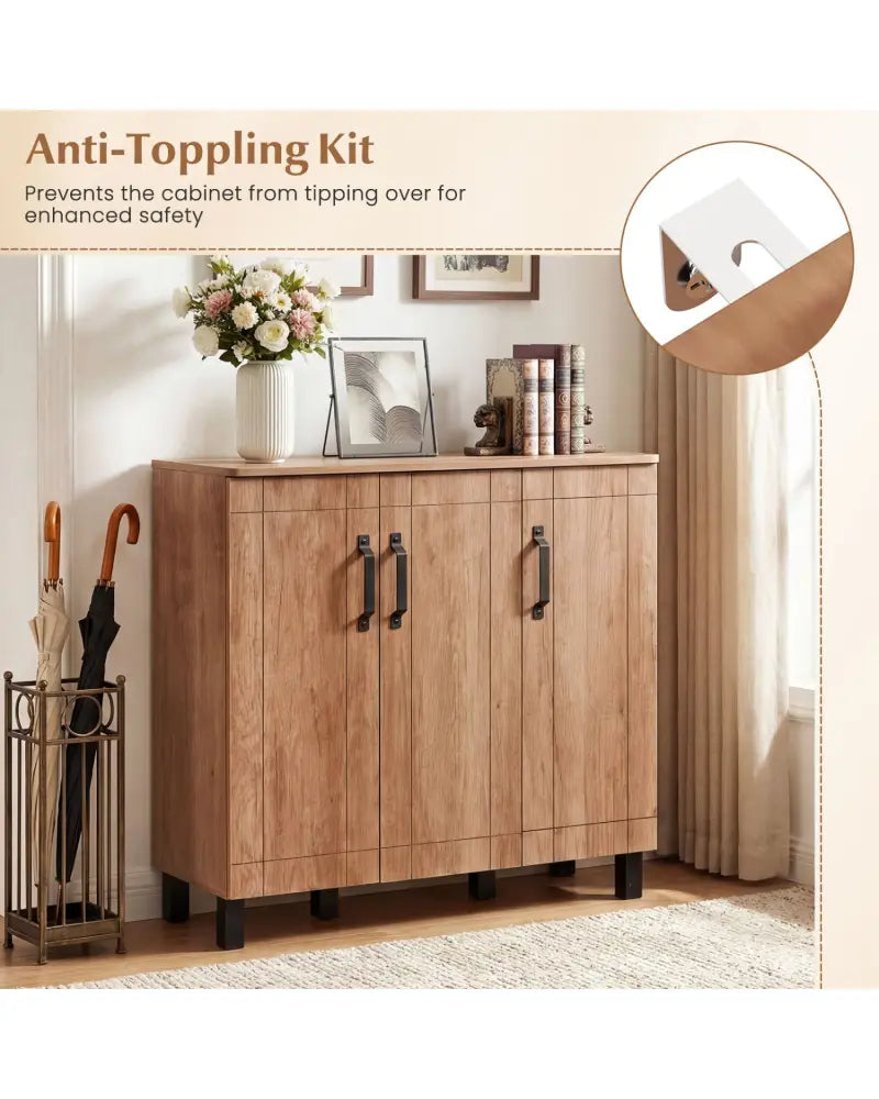 5-Tier Shoe Storage Cabinet Freestanding Shoe Rack Organizer for Entryway-Oak - Oak - Shoe Racks & Storage Benches