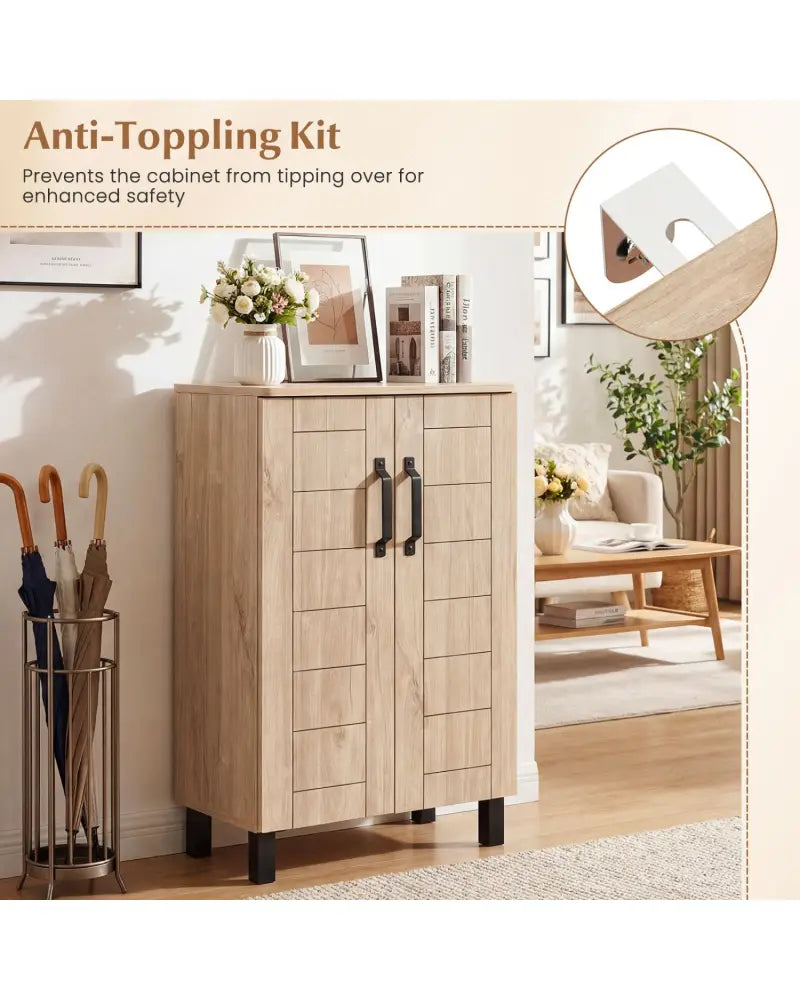 5-Tier Shoe Storage Cabinet Freestanding Wooden Shoe Rack Organizer-Natrual - Natural - Shoe Racks & Storage Benches