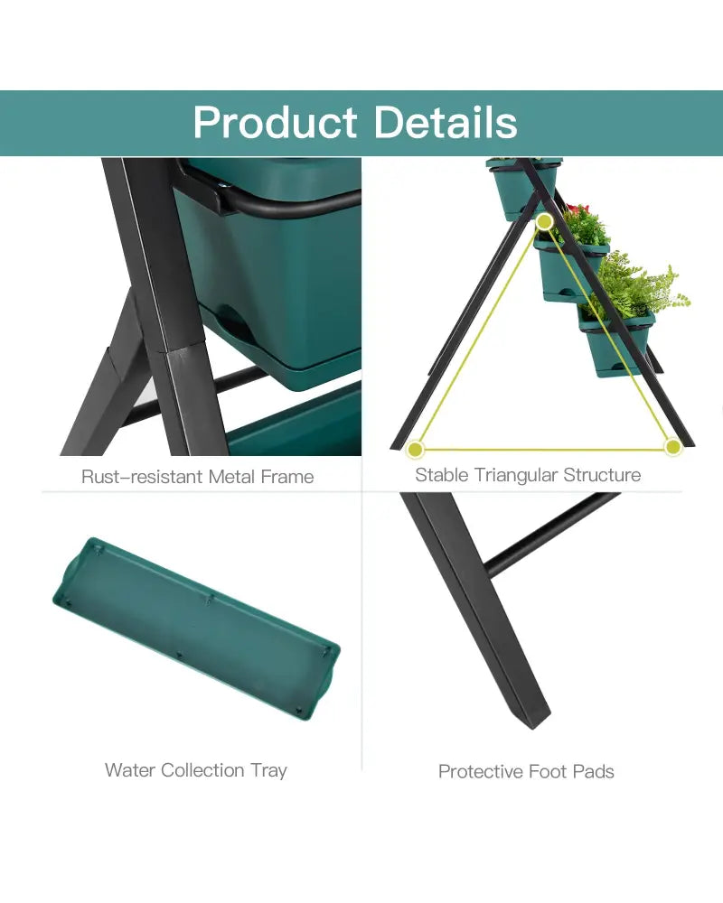 5-tier Vertical Garden Planter Box Elevated Raised Bed with 5 Container-Green - Green - Raised Garden Beds