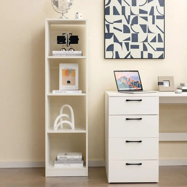 5 Tiers 4-Cube Narrow Bookshelf with 4 Anti-Tipping Kits-White - White - Bookcases